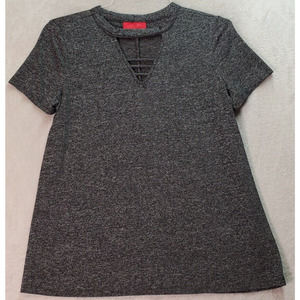 Jennifer Lopez T Shirt Top Women Size Medium Gray Rayon Short Sleeve Cutout Neck